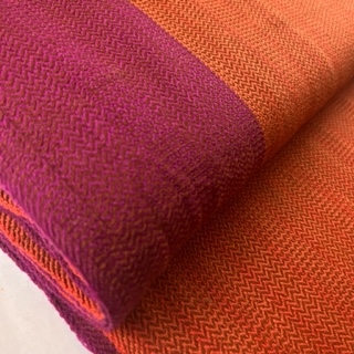Merino Wollstoff - mit Bordüre orangebraun/purple