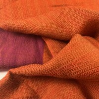 Merino Wollstoff - mit Bordüre orangebraun/purple