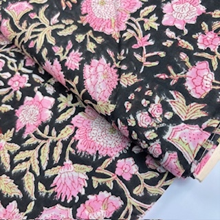 Blockprint Flower pink on black
