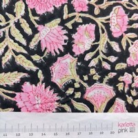 Blockprint Flower pink on black