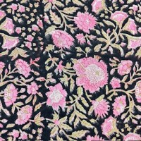 Blockprint Flower pink on black