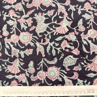 Blockprint Flower rose mint on black