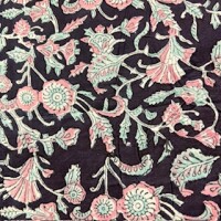 Blockprint Flower rose mint on black