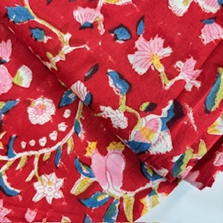 Blockprint Flowers on red