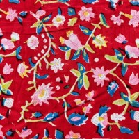 Blockprint Flowers on red