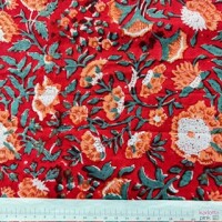 Blockprint Flower apricot on red
