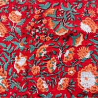 Blockprint Flower apricot on red