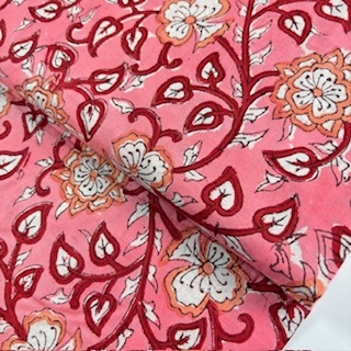 Blockprint Flower apricot red on rose