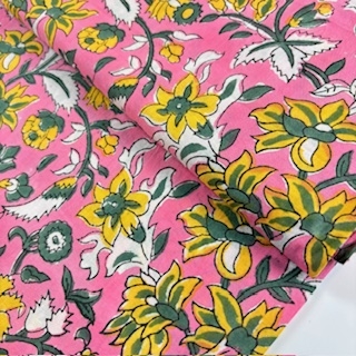 Blockprint Flower yellow on rose