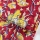Blockprint Flower yellow blue on red