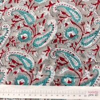 Blockprint Flower tourquoise paisley on grey