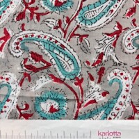 Blockprint Flower tourquoise paisley on grey