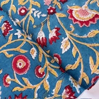 Blockprint Flower red on turquoise