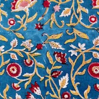 Blockprint Flower red on turquoise