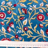 Blockprint Flower red on turquoise