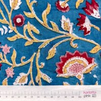 Blockprint Flower red on turquoise