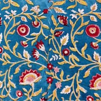 Blockprint Flower red on turquoise