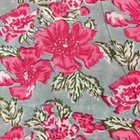 Blockprint Flowerpink on light blue