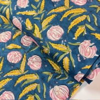 Blockprint Flower rose on petrol