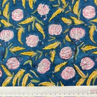 Blockprint Flower rose on petrol