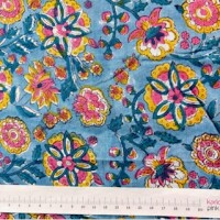 Blockprint Flower varius on light blue
