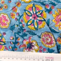 Blockprint Flower varius on light blue