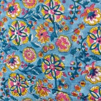 Blockprint Flower varius on light blue