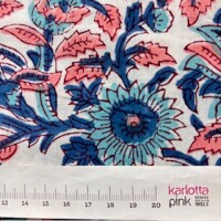 Blockprint Flower blues apricot on white