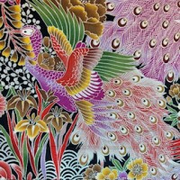 Peacock, ookiku red purple with silver seikaiha