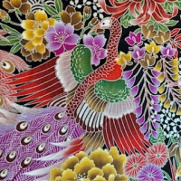 Peacock, ookiku red purple with silver seikaiha