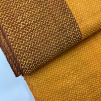 Merino Wollstoff - ocker mit brauner Bordüre